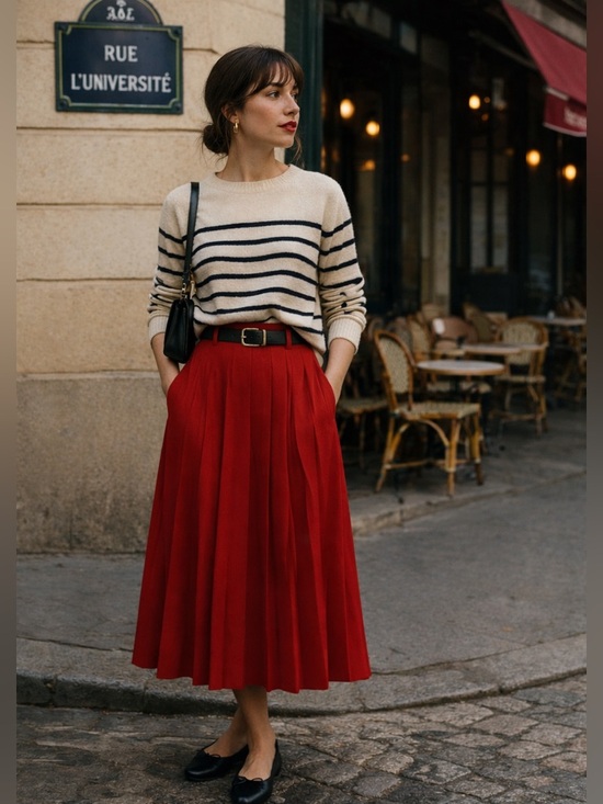 Vintage Dresses & Skirts - VINTAGE 100% Wool Red Pleated Midi Skirt Size 6 Bold Quality Winter‎ Layering